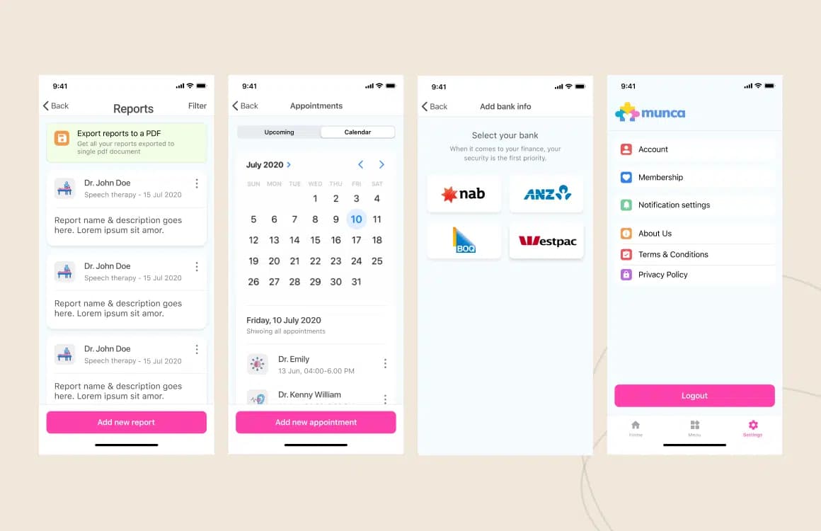 Munca app features and spending tracker